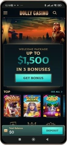 A Dolly Casino mobilos felülete, képernyőkép